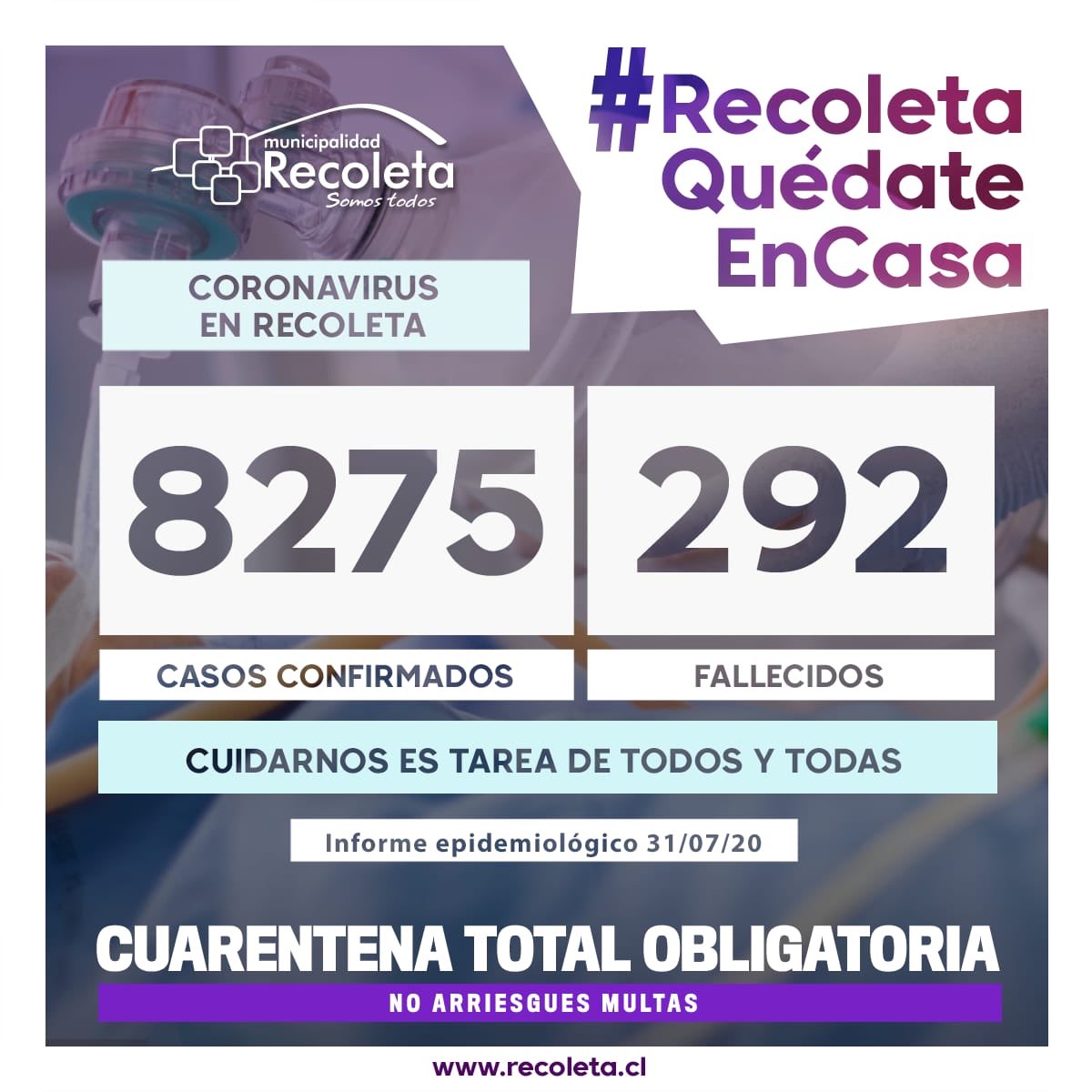 Muni_Recoleta's tweet image. “Coronavirus en Recoleta”.
Toma todas las medidas de prevención de contagios si debes salir y pide tu permiso en comisariavirtual.cl 
#cuarentenaextendida #quedateencasa 🏡