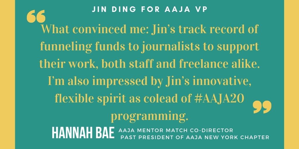 Thank you  @hanbae for endorsing my track record of working with AAJA journalists across mediums and beats. Aren't we all excited for  #AAJA20, happening THIS SUNDAY?