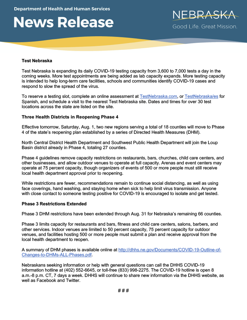 Nebraska Dhhs Dhhs News Release Dhhs Friday Covid 19 Update Don T Unknowingly Put Lives At Risk Take Action To Protect Yourself And Others For More Information Read The News Release Online