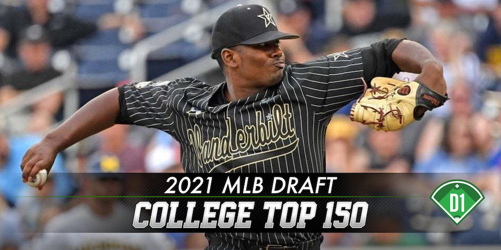 ⚾️ COLLEGE TOP 150 ⚾️

Our first version of the Top 150 #MLBDraft Prospects list is OUT!

The Top 5:
1. Kumar Rocker, <a href="/VandyBoys/">Vanderbilt Baseball</a> 
2. Jack Leiter, <a href="/VandyBoys/">Vanderbilt Baseball</a> 
3. Jaden Hill, <a href="/LSUbaseball/">LSU Baseball</a> 
4. Jud Fabian, <a href="/GatorsBB/">Florida Gators Baseball</a> 
5. Matt McLain, <a href="/UCLABaseball/">UCLA Baseball</a> 

FULL LIST: d1baseball.com/prospects/2021…
