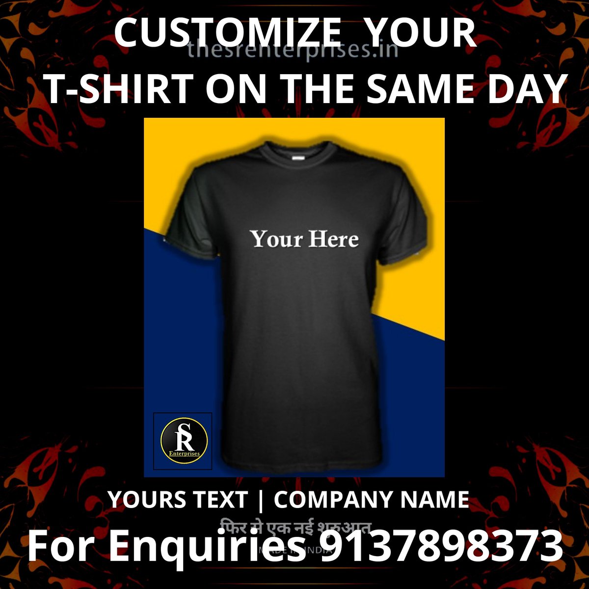 SREnterprise7's tweet photo. Customize T-shirt.
Your Text
Same Day Delivery
Black Colour Available
S|M|L|XL
For Customize Call
9137898373
.
.
#srcreations #srenterprise #customizedquotes #yourtext
#blackcolour #samedaydelivery
#corporategifts #thane #mulund #maharashtra #mumbai #tshirt #cotton https://t.co/GCywWusOj3