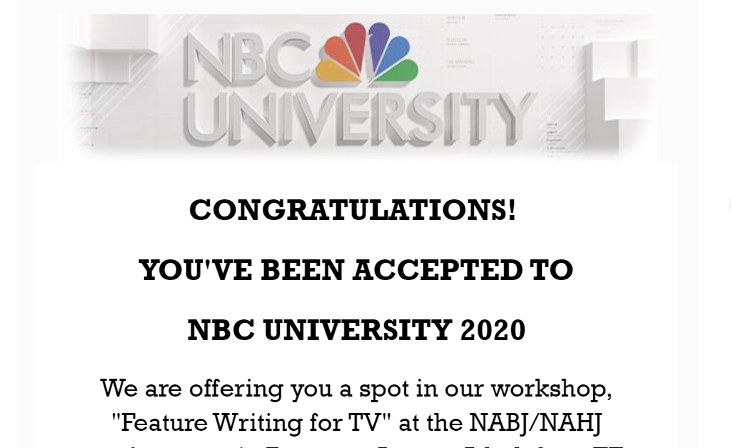 tyrahmajors's tweet photo. Excited to be a part of the #NBCUniversity20 Master Class! Myself and other talented journalists were chosen to learn from top professionals at @NBCNews and @MSNBC. #NABJNAHJ20 @NABJ @NBCUdiversity @workatNBCU https://t.co/PNFYynix9I