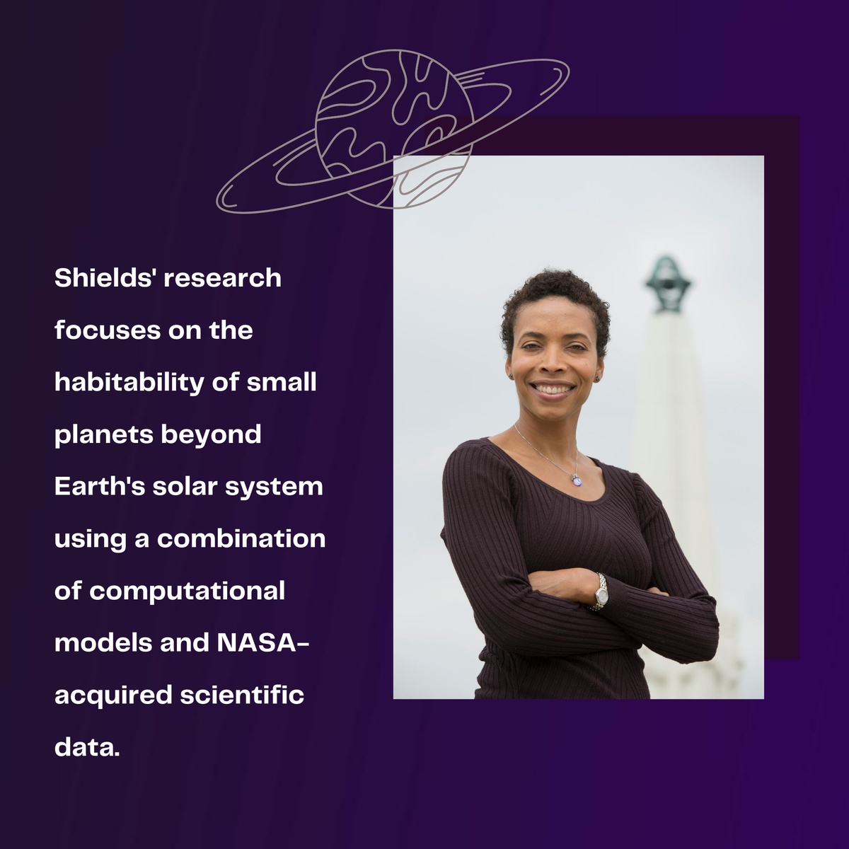 BlueMarbleSpace's tweet photo. First up, we are highlighting Dr. Aomawa Shields! Beyond just being a professor at UC Irvine and an exoplanet researcher, she also is a former actress. Shields uses her acting background to host creative workshops that advocate for young aspiring scientists⭐️🚀 #BlackInAstro https://t.co/sj7ZxsH9uK