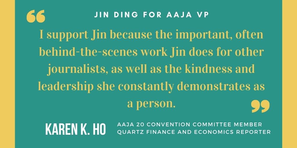 . @karenkho thank you for endorsing me on my strong record of being there for AAJA. I loved working with you on  #AAJA20's convention committee. Our volunteer work has helped AAJA to build its first virtual convention from the ground up. I am proud of our team!