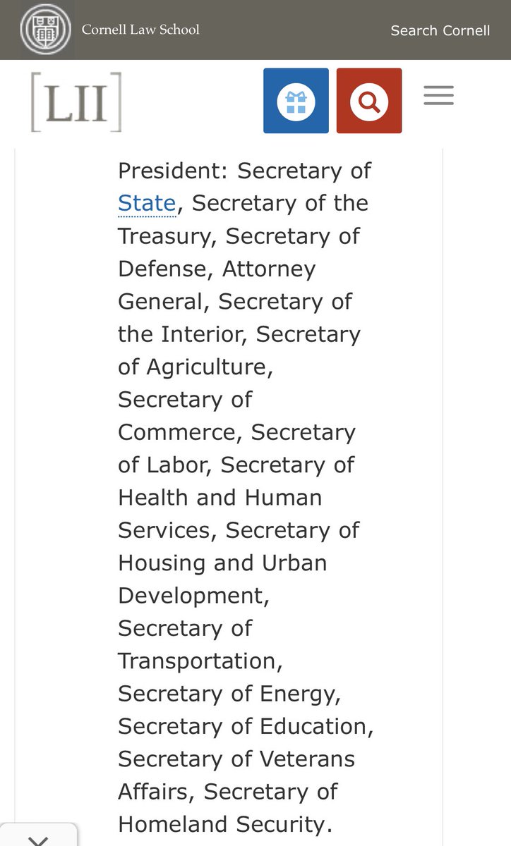  If we're somehow in true crazytown territory – no President, no VP, no House Speaker, no President Pro Tempore in the Senate – you go the "Designated Survivor" route. The first-available Secretary of the oldest Department becomes Acting President under 3 USC §19(d)4/ @dbi60