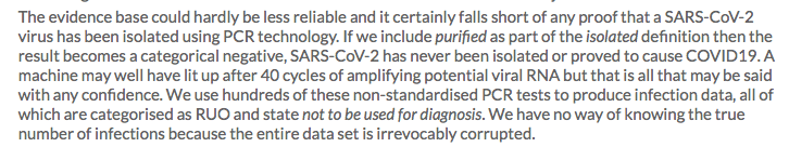 Quote, 'We have no way of knowing the true number of infections because the entire data set is irrevocably corrupted.'  https://tinyurl.com/y2xjonqz 