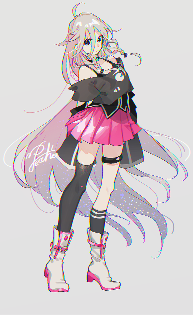 ia (vocaloid) 1girl solo pink skirt skirt very long hair long hair boots  illustration images