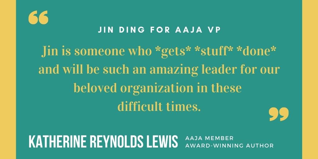 I said in yesterday's candidate forum that I get things done and done well.  @KatherineLewis agrees! We need leaders who can see  #AAJA’s future beyond the next 2 years.