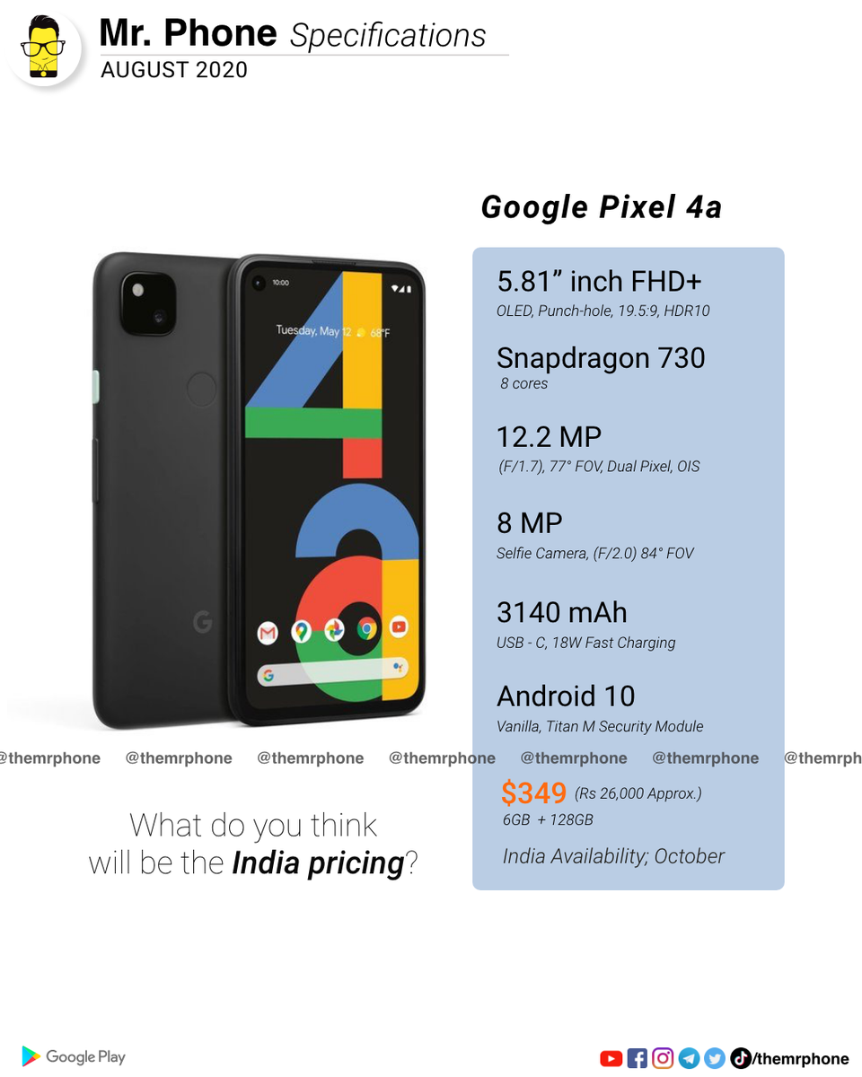 TheMrPhone's tweet image. New Pixel phone is official. Will it be a value for money in India? 🤔 

#Google #Pixel4a @madebygoogle