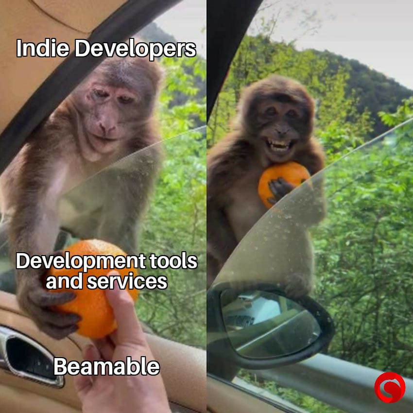 Beamable's tweet image. From our partner @gamestacy and their feelings working with us! Join them! LOVE THE ORANGE! #enjoymakinggames #nocodegamedev #makegamesfaster