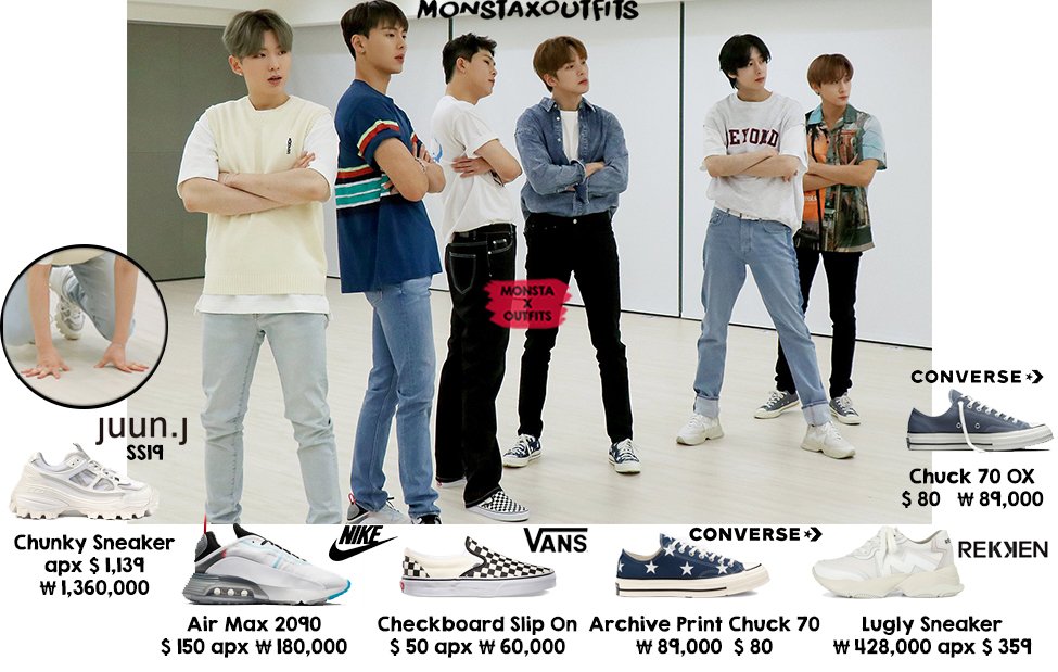 MonstaX_Outfits's tweet photo. #MONSTA_X Sneakers
Shownu X Nike
Minhyuk - IM X Converse
Kihyun X Juun.J
Hyungwon X Rekken
Jooheon X Vans
200803 Twitetr Update
.
#몬스타엑스 #MONSTAX
@OfficialMonstaX https://t.co/6PlgURYmHN