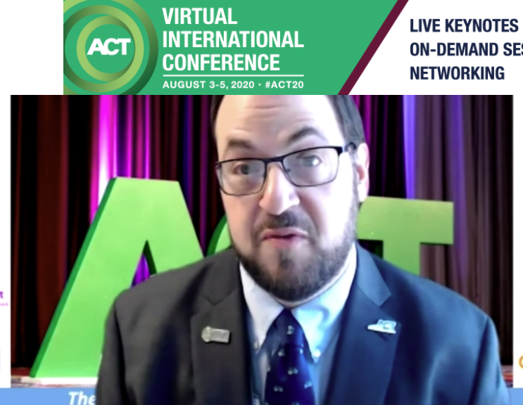 MarkACleveland's tweet photo. That's @DavidAStraus opening the live session for #ACTNational -- wearing a spiffy suit and tie! We have the opportunity today to bring you "...The greatest virtual conference and TDM forum ever..." #Mobility #LetsHytch https://t.co/YaOvafWOhu