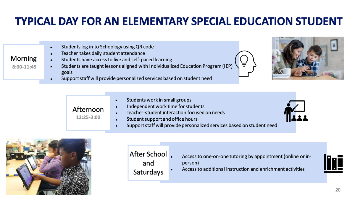 (3) Here's the plan for  #SpecialEducation elementary students. Not sure where related service providers (i.e. Speech, PT, OT…) are contemplated here — maybe under "support staff"?