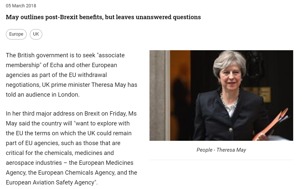 This data was time-consuming to build up and cost $$$$ to build up, and when  @theresa_may was negotiating  #Brexit she was at least trying to get associate membership of ECHA to avoid unnecessary duplicate costs /4 https://chemicalwatch.com/64534/prime-minister-uk-to-seek-associate-membership-of-echa
