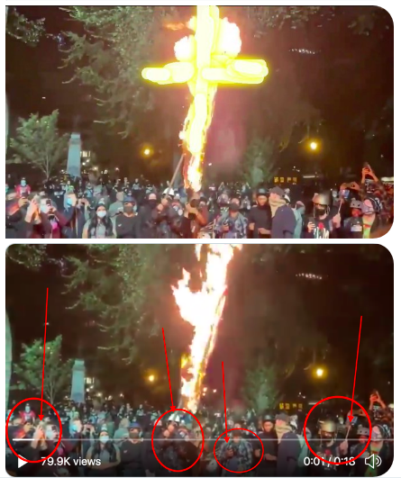 Again "a Bible" & "a flag". The two protestors that lit the flag on fire started waving the flaming flag on a long pole also conveniently caught on Russian backed Ruptly. Later the images were digitally altered to then make it appear protestors were burning a cross.  @ushadrons