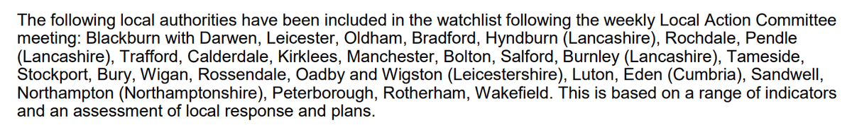 By incorporating that crucial detail of isolated cluster vs community spread, the data and chart better reflect PHE’s own "watchlist" of local areas (see here  https://assets.publishing.service.gov.uk/government/uploads/system/uploads/attachment_data/file/906073/Weekly_COVID19_Surveillance_Report_week_31_FINAL_V2.pdf)They also show why Liverpool and Swindon were exempt from the blanket lockdowns.