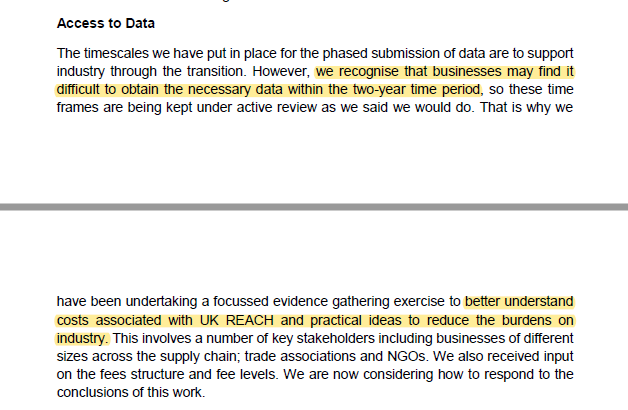 So Ms Pow  @pow_rebecca acknowledges both that data may be difficult to come by, and the "significant cost and burden" of complying with UK REACH...but she can't change the facts. We're building an entire duplicate regime for no apparently good reason./10