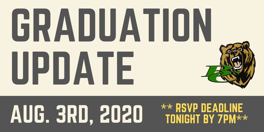 Bear_CreekHS's tweet photo. Class of 2020 and Families!

This is just a reminder that the deadline to RSVP for Bear Creek High School's graduation is 7:00pm TONIGHT (August 3rd). 

RSVP Link: https://t.co/TChcmM5Pir 

See our FB Page or website for more info! https://t.co/fwn0TTU9nq