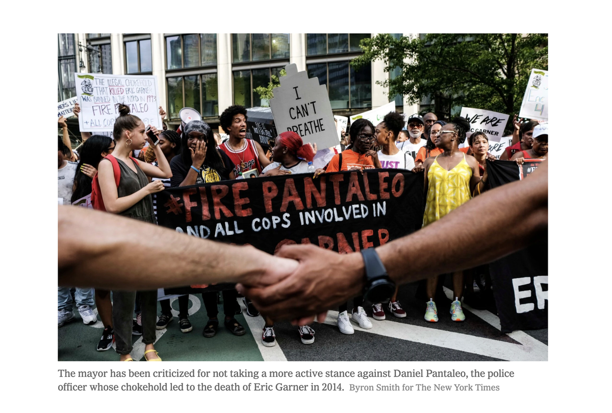 MaketheRoadNY's tweet photo. In today's @nytimes, this powerful photo from our action last year calling to #FirePantaleo and all cops involved in the killing of #EricGarner.

Read the full article here: https://t.co/OY05TfGHkw

TOMORROW - We pack the Virtual Court demanding #JusticeForEricGarner! https://t.co/Giqfc7n4zt