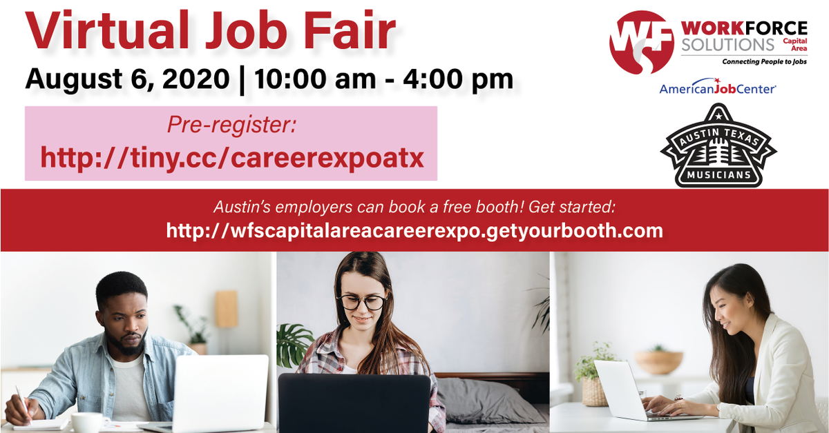 wfscapitalarea's tweet photo. We're joining @atxmusicians to invite Austin's gig workers to a Virtual Job Fair on Thursday. Meet hiring employers and explore work from home opportunities! π»π²π
Pre-register: https://t.co/5jD3B9BPlX
#standwithaustin #workinginaustin #newjob2020 #jobsearch https://t.co/gWsIm7sHxe