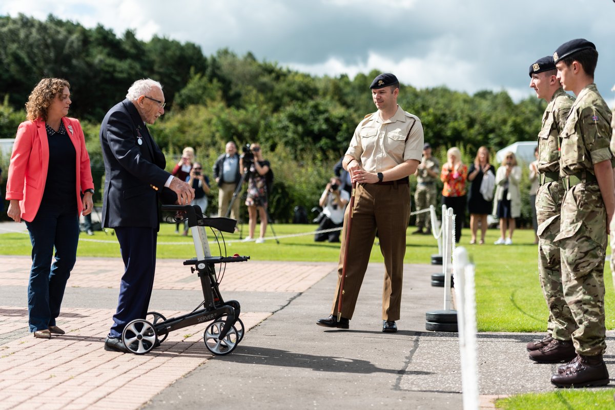 Captain Sir Tom Moore visited the Army Foundation College in Harrogate today in his new role as their Honorary Colonel. He received his new Colonel's rank slide, and took the time to chat to many Junior Soldiers - wishing them well for their future Army careers.