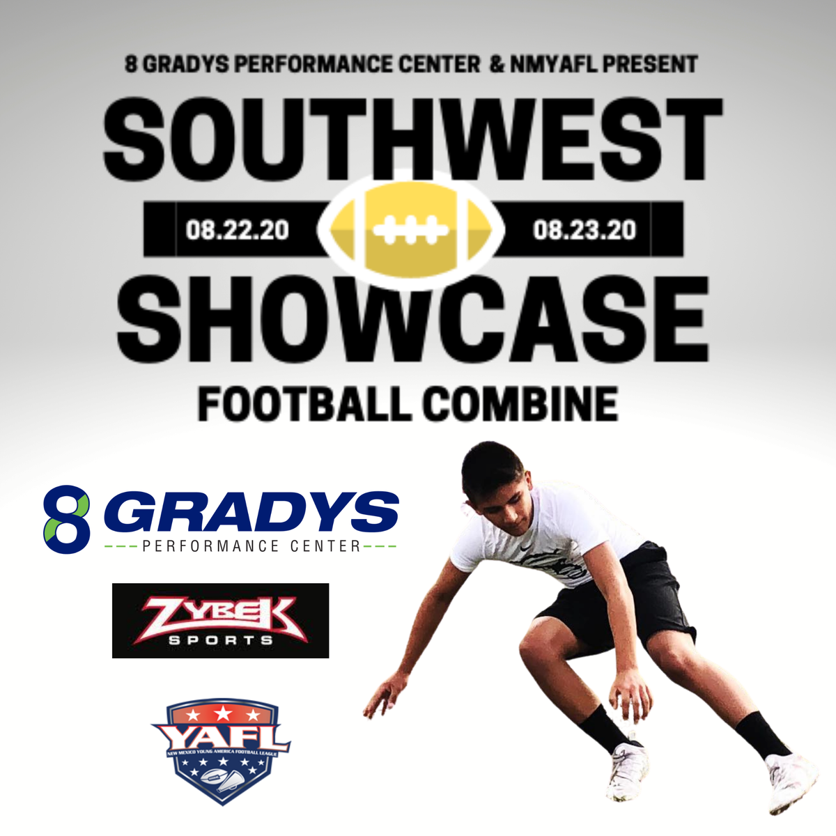 8Gradys's tweet photo. Open to all athletes ages 8-14. Laser timed 5-10-5, 40 Yard Dash, Force Plate Measurement, Broad &amp; Vertical Jump, Height, Weight. Each athlete will receive an RFID bracelet and expansive nationally recognized combine test results.
#YAFL
@NMYAFL1

https://t.co/IVfWu2xRTo https://t.co/5VSVe6SvaQ