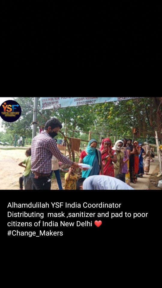 young_support's tweet photo. Alhamdulillahi 
YSF indian coordinators distributing masks and pad to the less privileged 🙌
Up YSF 
#Changemakers https://t.co/zTRI6W02RJ