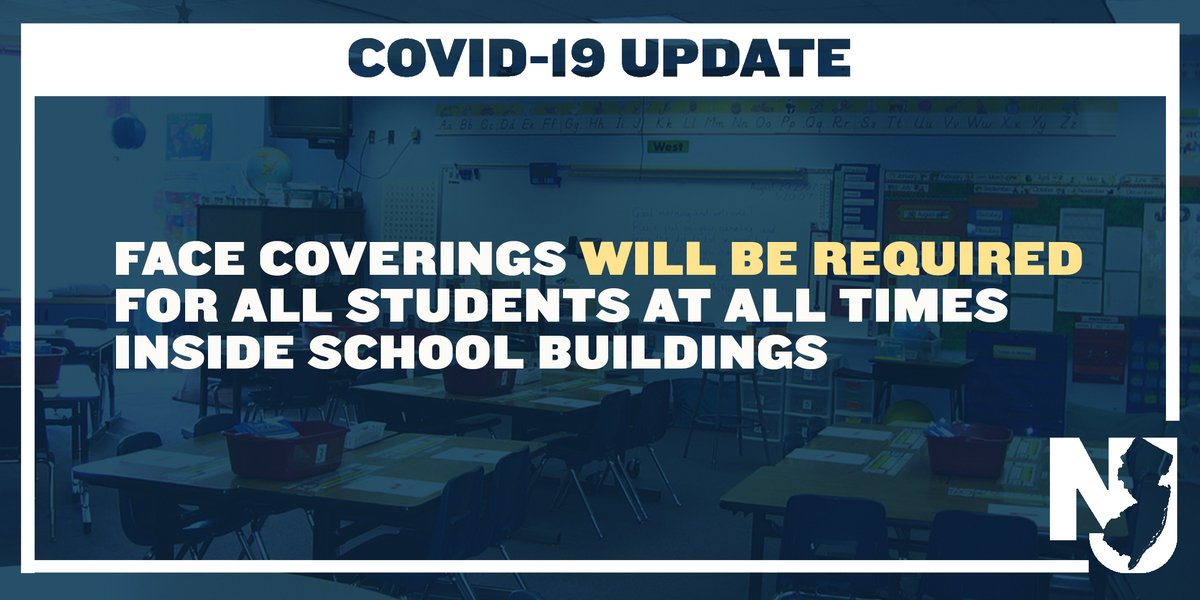 UPDATE: Face coverings will be required for all students at all times while inside a school building, regardless of social distancing, unless doing so would inhibit the individual’s health.