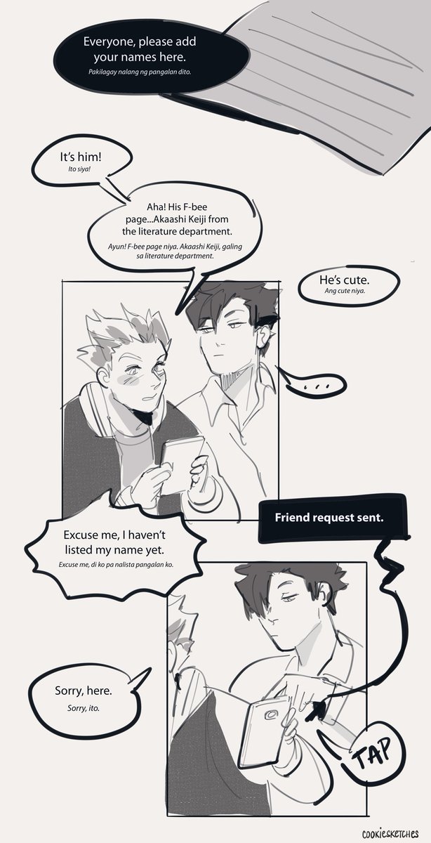 Day 2 #bokuakaweek college au//

Haha super late. Debated whether I should still finish this since I knew I couldn't make it but since I already made the effort, here it is :))

Just a small continuation of the happenings at the day 1 comic ? 