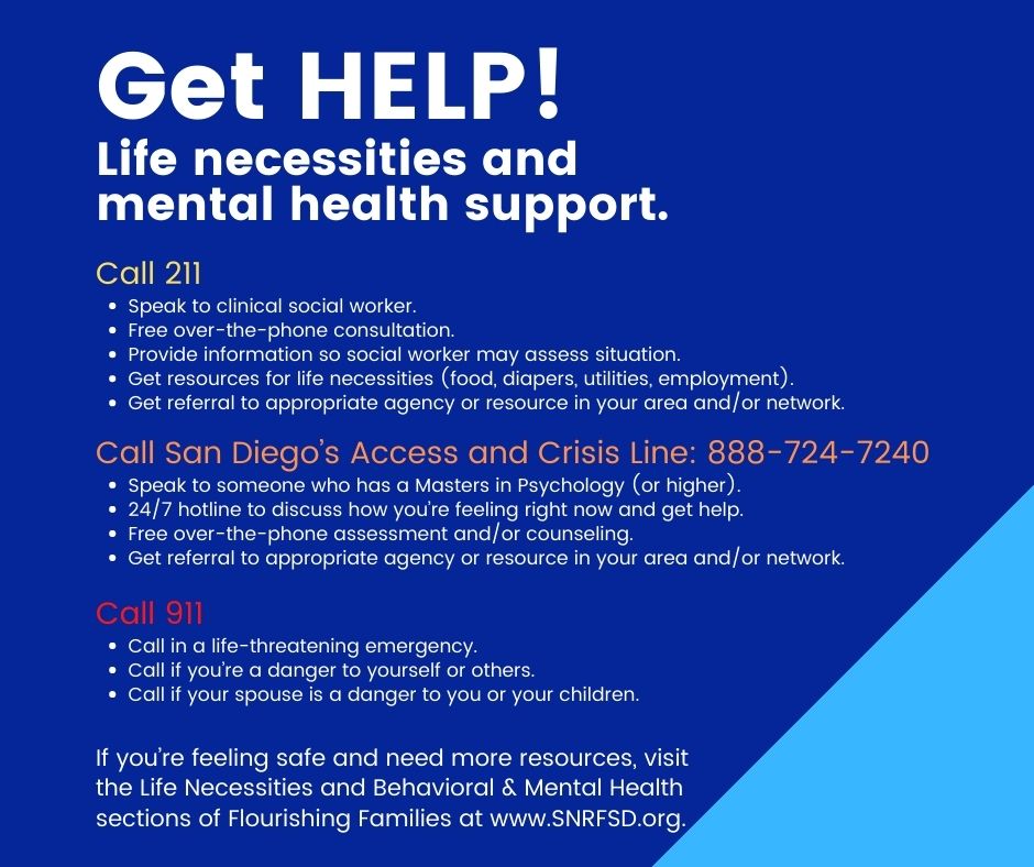 sdspecialneeds's tweet image. Quick reference graphic on which service and when to call for #lifenecessities and #mentalhealth supports.  @sdspecialneeds  @211SD