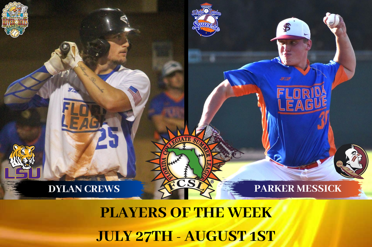 floridaleague's tweet photo. The Week 5 Awards are out! Congratulations to OF @__dc4__ (@FCSLRats / @LSUbaseball) on winning the Player of the Week and to LHP @messick_parker (@WGsqueeze / @FSUBaseball) on winning the Pitcher of the Week!

Read about their performances here: https://t.co/FnTch55EXR https://t.co/dykKI1i7fb