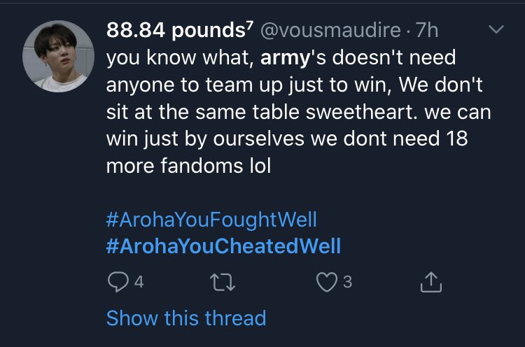 Here’s the # Armys created, mocking Arohas original tag (  #ArohaYouFoughtWell ):ARMYS in this tag that are trying to stop it, ily!