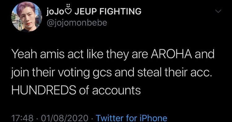 These are the best proofs I could find for Armys stealing our voting accounts.Incase you don’t know: Astro voting teams will make group accounts since it’s hard for int. fans to get access since you need a kkt. They’ll give acct info to Arohas so they can vote.