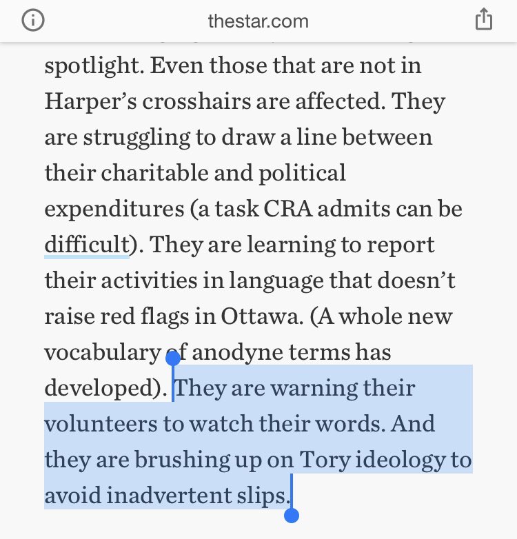 The hypocrisy of  #CPC in this regard is quite stunning. The Harper gov’t targeted the charitable status of charities critical of his gov’t. ( https://www.thestar.com/opinion/commentary/2014/07/15/stephen_harper_intimidates_charities_into_silence_goar.html)Funneling convient complaints through groups like Ezra Levant’s “Ethical Oil”  https://thetyee.ca/Opinion/2011/09/29/Ethical-Oil-Falsehoods/ #cdnpoli