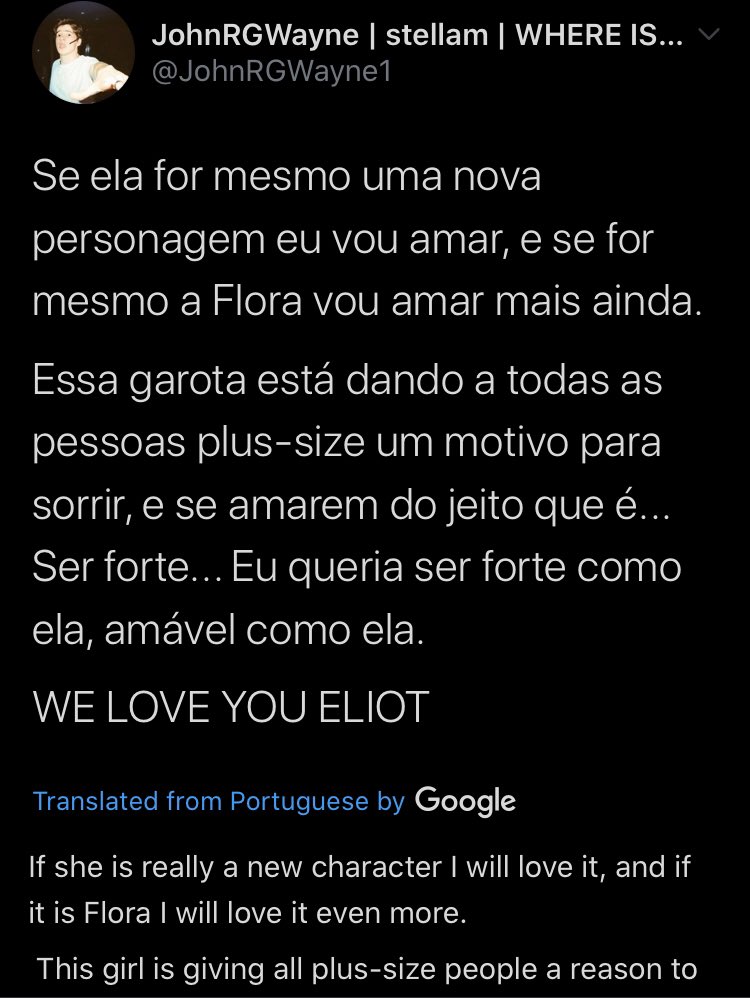 'if eliot is a new character, i will love it and if she's flora, i will love it even more' they don't care about a latina character being whitewashed and they completely disrespect the original series