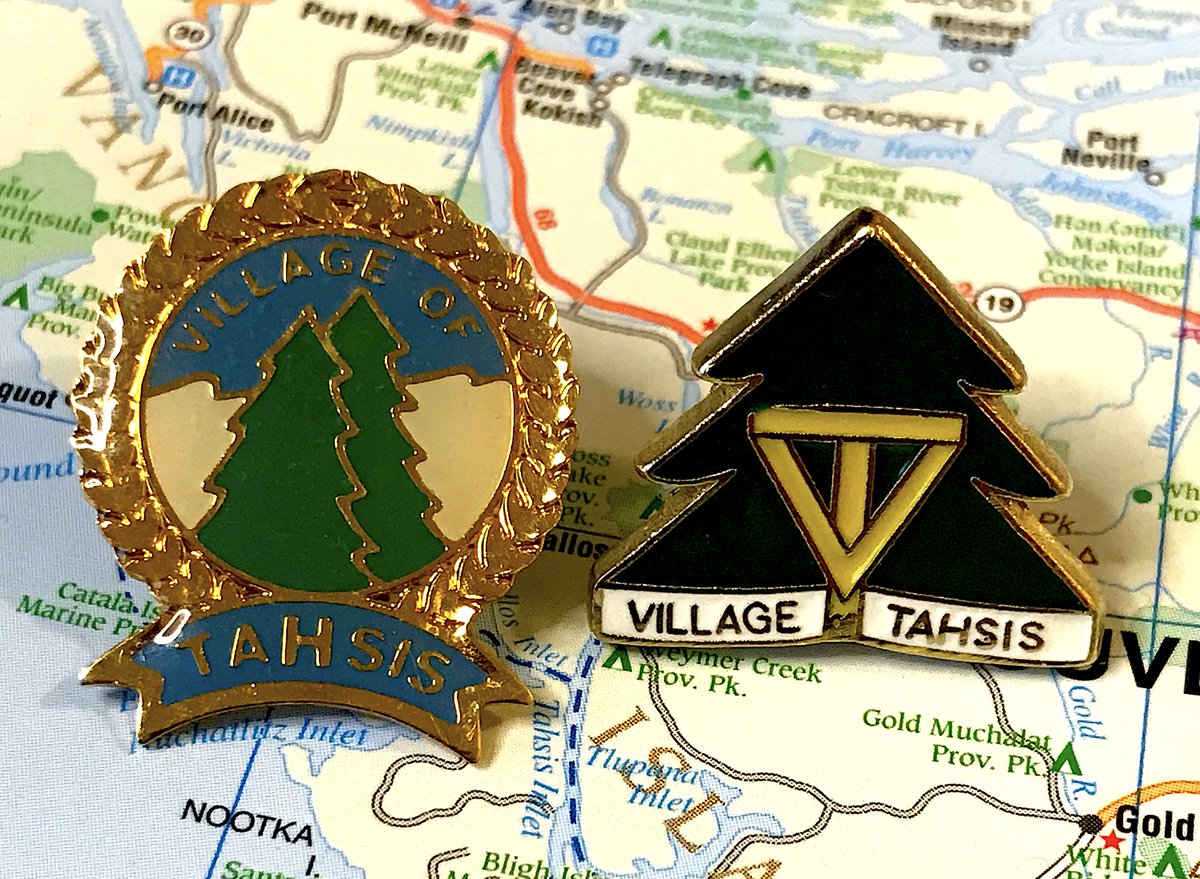 56. TAHSIS - Example of how a lot of tiny touches can make an average pin concept really pop- The banner, the border, the background, all very good- The "h" is bigger and that's objectively weird