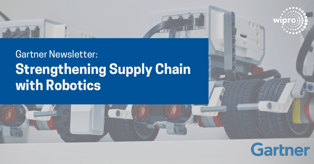 Wipro's tweet photo. Interested in learning how @Wipro is not only implementing space optimization in warehouses but also enabling #SocialDistancing for employees? You can discover all of this &amp; more by downloading @Gartner's report: Strengthening #SupplyChain with #Robotics. https://t.co/Tl6qgljm1d https://t.co/oSjl41E6i1