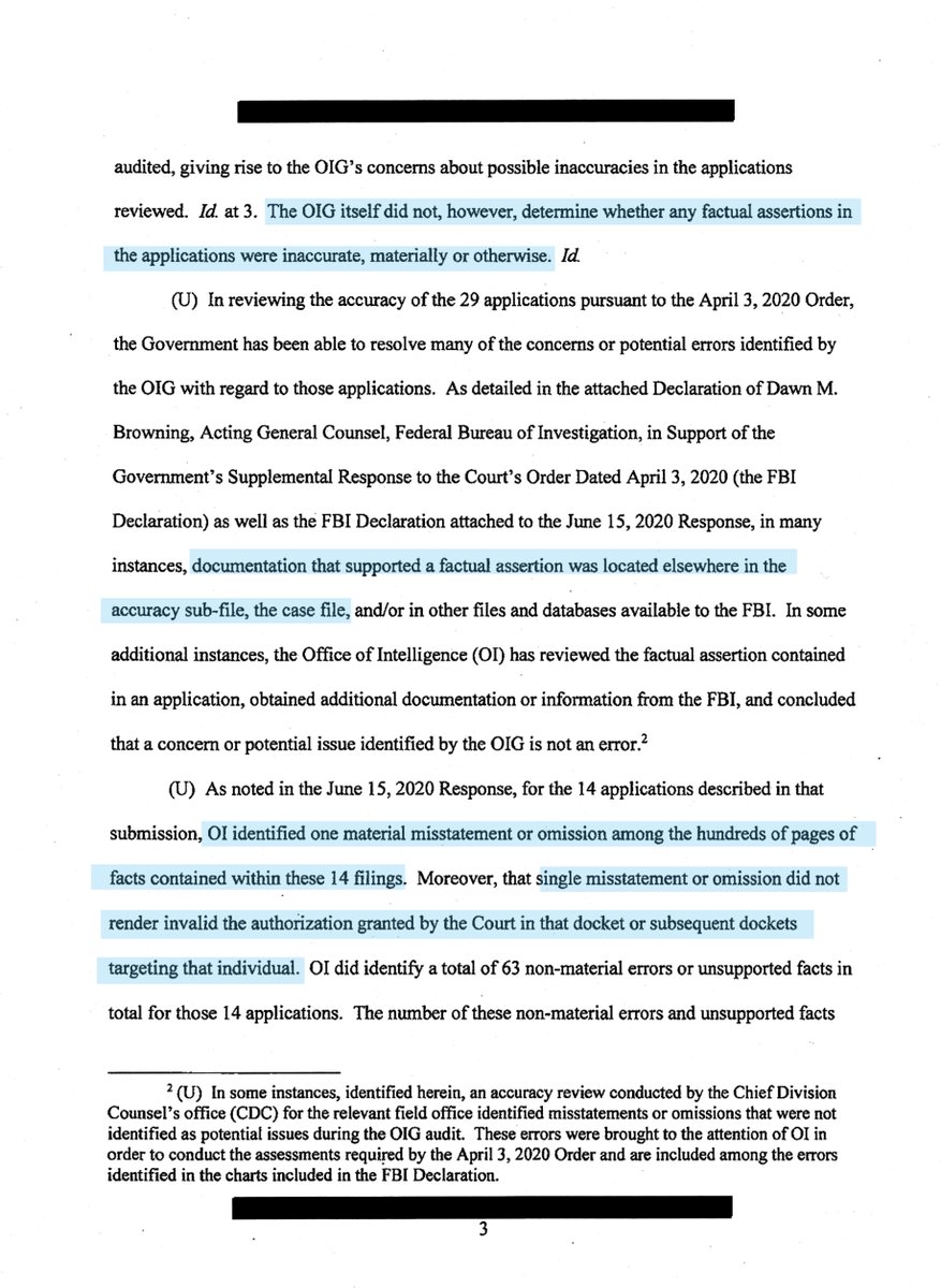 I’m not qualified to make ANY intelligence or counterintelligence observationsGenerally speaking having a heightened FISC Application process is a good thing. As you can see the DOJ-OIG found ONE material misrepresentation or omission within hundreds of pages in 14 applications