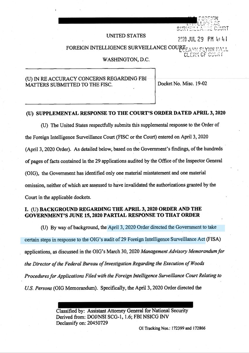 I’m not qualified to make ANY intelligence or counterintelligence observationsGenerally speaking having a heightened FISC Application process is a good thing. As you can see the DOJ-OIG found ONE material misrepresentation or omission within hundreds of pages in 14 applications
