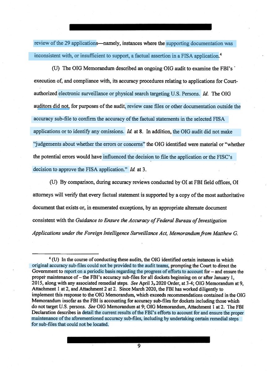 it should be noted that when errors were identified the FBI acted swiftly to cure said defects. The notion that FISA abuse is rampant is disingenuousNor is it supported by the facts. Sure the FBI may have made mistakes, the distinction is the FBI fixed it https://www.justice.gov/nsd/page/file/1300701/download