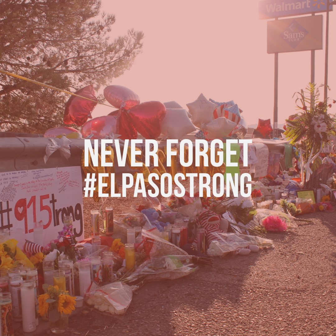 JoltTtu's tweet photo. Today marks one year since the El Paso shooting. We remember and honor the 23 lives lost to this hate crime against the Latinx community https://t.co/JZHowUDj4g