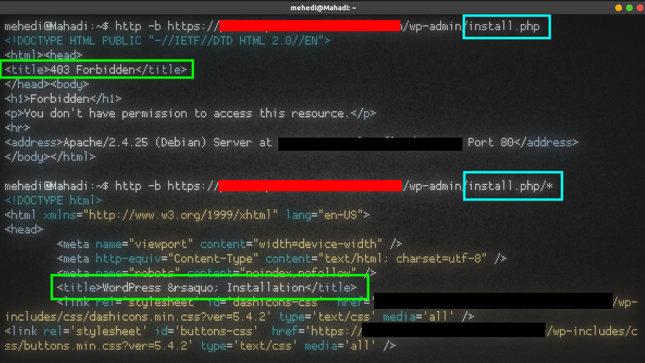 ʀᴇᴍᴏɴ ⚡ on Twitter: "Just now reported one improper access control bug that  allow me to access wordpress install.php file and reinstall the whole  WordPress CMS $ https://t.co/IrYIYEkOhG > 403 $ https://t.co/EaYxWEpjN8*