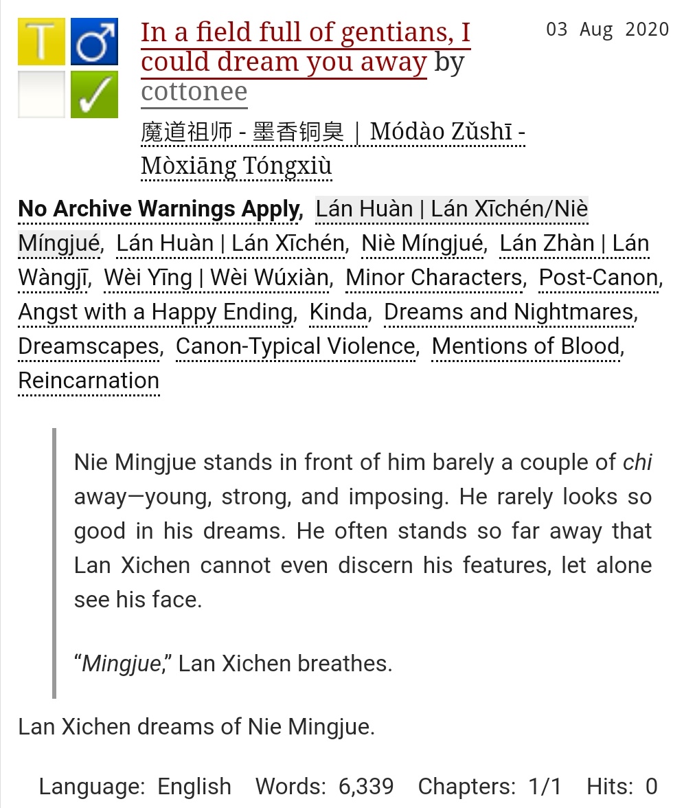 commeunjardin's tweet photo. 💚💙 In a field full of gentians, I could dream you away 💙💚
→6.3k words
→in which lan xichen dreams of nie mingjue.
→for #nielanweekend: incense | reincarnation au.
→⚠️ canon-typical violence.
✨ https://t.co/SQEgmxgGGB ✨
#nielan https://t.co/FngHIoPYnR