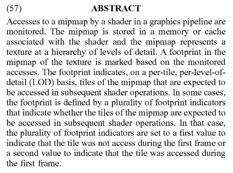 Patent: Graphics texture footprint discovery - AMDMore details:  http://www.freepatentsonline.com/20200193697.pdf 