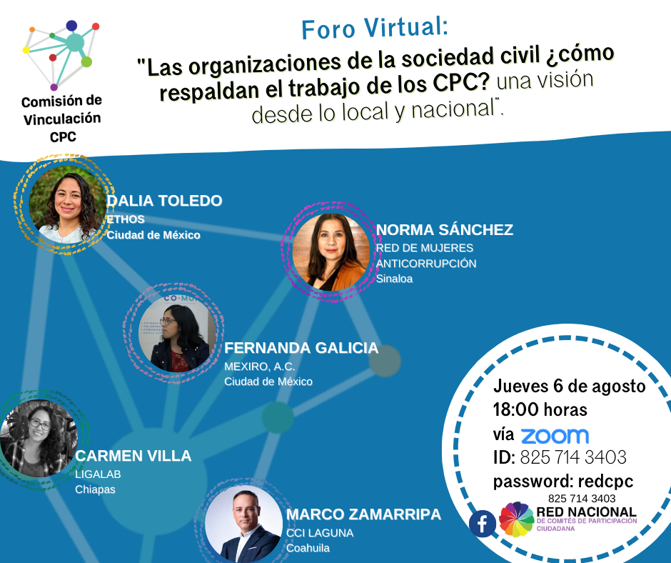 yoMexiro's tweet photo. 📢 Estaremos participando en un foro virtual con la @CpcRed en donde hablaremos sobre cómo la Sociedad Civil pueden respaldar el trabajo de los Comités de #ParticipaciónCiudadana.
📅 Jueves 6 de agosto 18:00 hrs.
Zoom ID: 8257143403
Contraseña: redcpc
#Mexiro #CPC #RedNacional https://t.co/YcVlWDw5jK
