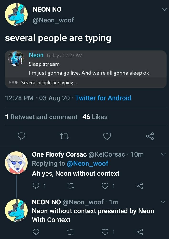 woof_out's tweet photo. Neon without context presented by Neon with context retweeted by Neon_woof taken out of context https://t.co/bs7N6V8pWd