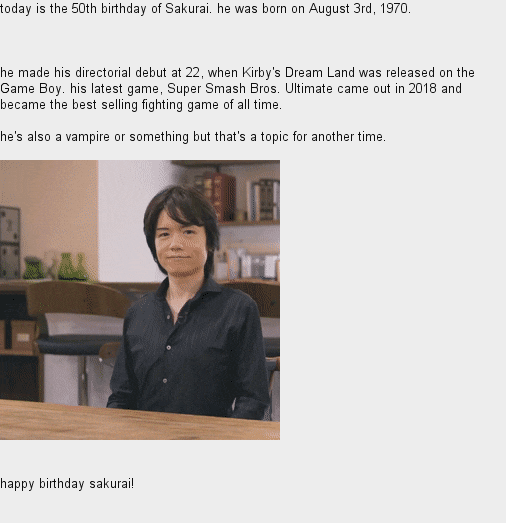 Happy 50th birthday to Masahiro Sakurai!  