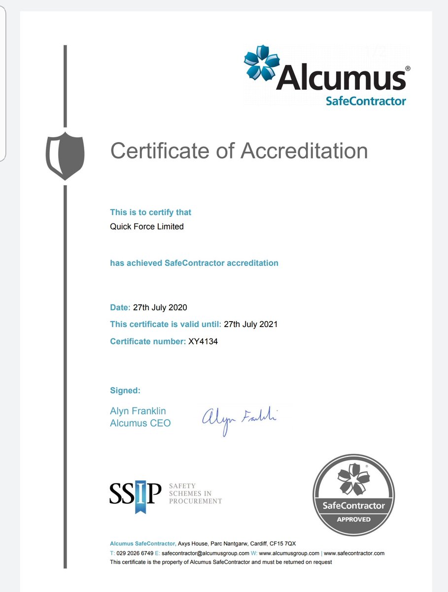 quick_force's tweet image. Quick force limited has achieved Safecontractor accreditation successfully.#Covid_19 #alcumus #SecurityGuard #doorsupervisor