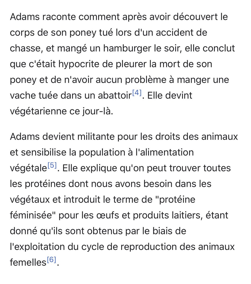  #SecteV 32Afin de rallier les féministes à la  #ConfusionVégane, la militante Carol J. Adams ne cesse de répéter dans ses livres que les hommes qui ressentent « une forme de domination » sur les animaux sont « similaires » à ceux qui abusent, exploitent ou dégradent les femmes.