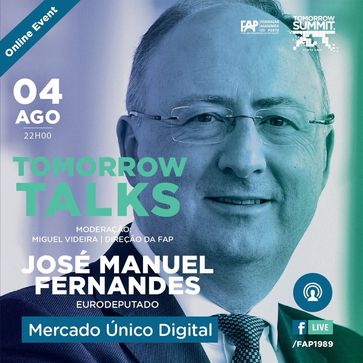 brunommferreira's tweet image. O oitavo &quot;#TomorrowTalks&quot; realiza-se no dia 4 de agosto, a partir das 22h00, e contará com a presença do Eurodeputado José Manuel Fernandes, para discutir um dos desafios tecnológicos para a próxima década: #MercadoÚnicoDigital.

#tomorrowsummit #humano #máquina #planeta